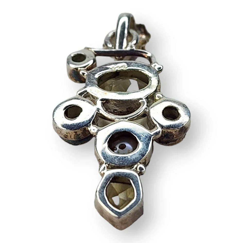 Vintage Pendant Sterling Silver 925 Citrine Topaz Aquamarine Pearl Gem